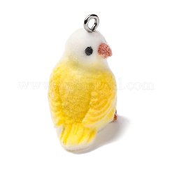 フロッキー樹脂ペンダント  プラチナ鉄ループ付き  カササギ  きいろ  24x22x16mm  穴：2mm&nbsp;RESI-Q011-03A
