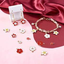 60個10スタイルアロイエナメルペンダント  さくらの花  ゴールドカラー  ミックスカラー  11.3~20.5x9~17.5x1.5~3mm  穴：1.4~2mm  6個/スタイル&nbsp;ENAM-TA0003-74