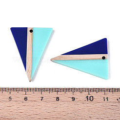 不透明な樹脂と木製のペンダント  三角形  ツートン  ミッドナイトブルー  36.5~37x27.6x3.4mm  穴：2mm&nbsp;RESI-T057-66A