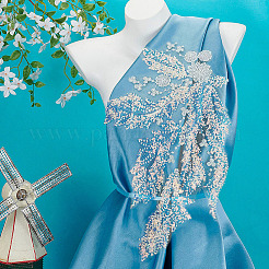ガラス刺繍装飾アクセサリー付きポリエステル1個  アップリケパッチ  ミシンクラフト装飾  花  ライトブルー  470x300x2.5mm&nbsp;DIY-PH0031-82A