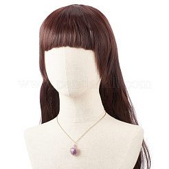 銅線で包まれた天然アメジスト ハート ペンダント ネックレス  女性用金メッキ 304 ステンレス ネックレス  17.52インチ（44.5cm）  1.5mm&nbsp;NJEW-JN03971-02