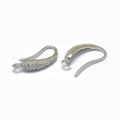 真鍮製マイクロパヴェキュービックジルコニアピアスフック  水平ループ付き  透明  プラチナ  19x4mm  穴：1.5mm  20ゲージ  ピン：0.8mm&nbsp;ZIRC-L079-01P
