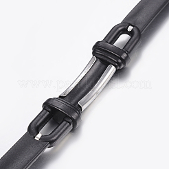 PUレザー組紐ブレスレット  304ステンレススチール製金具付き  アンカーの長方形  ブラック  8-5/8インチ（220mm）  10~16x2.5~8.5mm&nbsp;X-BJEW-E324-C07