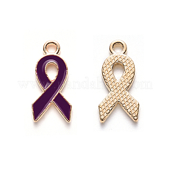 合金エナメルチャーム  意識のリボン形状  ライトゴールドメッキ  パープル  20x10x2mm  穴：2mm&nbsp;ENAM-YW0001-17H