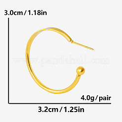 304ステンレススチール製ミニマリストC字型スタッドピアス  ゴールドカラー  30x32mm&nbsp;RU9520-2