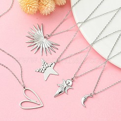 変色しない304ステンレススチール製ペンダントネックレス（女性用）  混合図形  17.24~17.60インチ（43.8~44.7cm）  ペンダント：17~31x9~42.5mm&nbsp;NJEW-JN04387