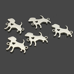 304ステンレススチールパピーリンクコネクター  手動研磨  心と犬のシルエット  ステンレス鋼色  13x16x1.5mm  穴：1.2mm  10pc&nbsp;STAS-CJ0001-15