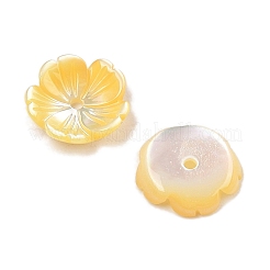 天然の黄色い貝殻の彫刻ビーズ  花  10x2.5mm  穴：1mm&nbsp;SSHEL-I026-12A-01