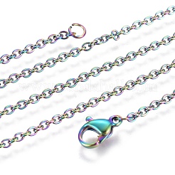 イオンプレーティング（IP）304ステンレススチールクロスチェーンネックレス  カニカン付き  虹色  23.6インチ（60cm）  2mm&nbsp;NJEW-F262-03-B