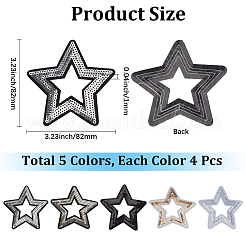 20個 5色ポリエステル、プラスチック製スパンコール付き縫い付けパッチ  布のアップリケ  スター  ミックスカラー  82x82x1mm  4個/カラー&nbsp;PATC-CY0001-69