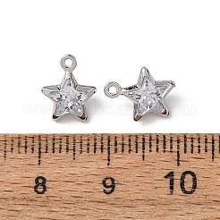 真鍮製ガラスチャーム  星のチャーム  長持ちメッキ  ラックめっき  多面カット  プラチナ  10x8x3.5mm  穴：1mm&nbsp;KK-C253-04P