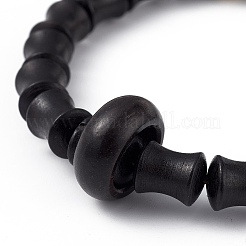 女性用木製コラムビーズストレッチブレスレット  ブラック  内径：2-1/2インチ（6.2cm）&nbsp;BJEW-H566-11C