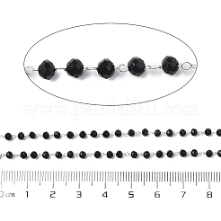 楕円形のガラスビーズチェーン  304ステンレススチール製金具付き  溶接されていない  スプールで  ステンレス鋼色  3x2.5mm  約65.62フィート（20m）/ロール&nbsp;CHS-A015-07P