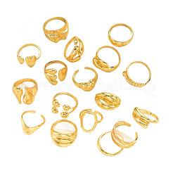 女性用合金ミックスシェイプカフオープンリングセット  ゴールドカラー  17~19mm  約17個/セット&nbsp;WG69060-01