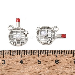 合金＆ABS樹脂製、パール＆ラインストーンペンダント、ラケットチャーム  エナメル  ラックめっき  長持ちメッキ  プラチナ  18x12x5mm  穴：1.8mm&nbsp;PL-CBA5609-03P