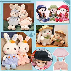 人形アクセサリー用のコットン＆PUレザーサスペンダーパンツ1点と布製バケットハット1点  ピンク  90x90x5mm&nbsp;DOLL-WR0001-05A