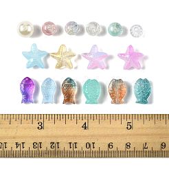 DIYガラス＆アクリルビーズパーツキット  丸い魚と魚とスラーフィッシュ  ミックスカラー  15x8x5mm  穴：1mm&nbsp;DIY-FS0009-32