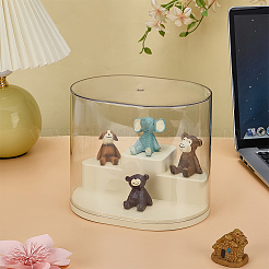 ペットのミニフィギュア付き2段ABSプラスチックディスプレイケース  オーバル  ベージュ  18.5x14x15.5cm&nbsp;CON-WH0095-145