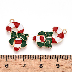 クリスマステーマ合金エナメルペンダント  ライトゴールド  キャンディー棒  22x15x2.5mm  穴：1.6mm&nbsp;ENAM-N056-403C