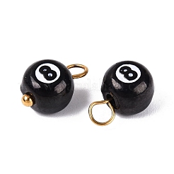 304ステンレススチールエナメルペンダント  丸カン付き  ビリヤードボールチャームNo.8  18KGP本金メッキ  ブラック  12x7x6.5mm  穴：2.5mm&nbsp;STAS-U054-05G