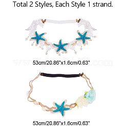 手作りレース女性ヘッドバンド  麻ひも、天然貝殻/アクリルパール付き  ミックスカラー  530x16mm&nbsp;OHAR-PH0001-06