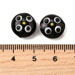 透明なガラスエナメルビーズ  でこぼこのフラットラウンド  ブラック  12.5x7~8mm  穴：1.2mm&nbsp;LAMP-S079-01A