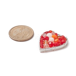 ガラスチャーム  ラックメッキ合金ハートオープンバックベゼルペンダント付き  ミックスカラー  34~34.5x30~30.5x6~7.5mm  穴：3mm&nbsp;PALLOY-JF02018