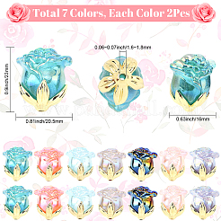 14個 7色UVメッキ不透明アクリルビーズ  虹色の  ローズ  金合金のパーツとグリッターパウダーを使用  ミックスカラー  23x20.5x16mm  穴：1.6~1.8mm  2個/カラー&nbsp;MACR-SC0002-53