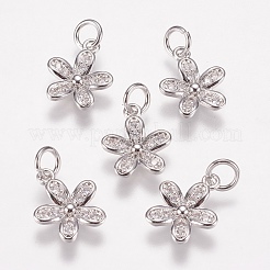 真鍮製マイクロパヴェキュービックジルコニアチャーム  花  プラチナ  12x10x2mm  穴：3~4mm&nbsp;ZIRC-E146-12P