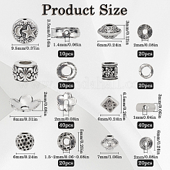 180個8スタイルチベットスタイルアロイスペーサービーズ  混合図形  アンティークシルバー  6~9.5x3~6mm  穴：1~4mm&nbsp;FIND-SC0010-60