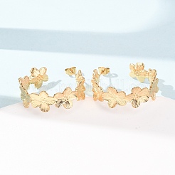 女性用304ステンレススチールスタッドピアス  花  ハーフフープピアス  イオンプレーティング（ip）  ゴールドカラー  11.5x34mm&nbsp;SA-CBA4160-25G