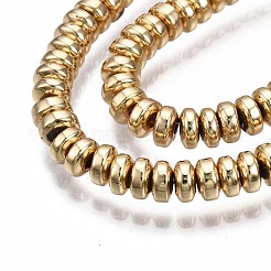 電気メッキ非磁性合成ヘマタイトビーズ連売り  ロンデル  ライトゴールドメッキ  4x2mm  穴：1mm  約180個/連  15.7インチ&nbsp;G-Q465-19KC