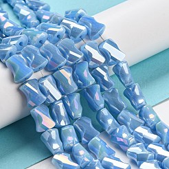電気メッキガラスビーズ連売り  半分虹メッキ  ファセットツイスト長方形  空色  10x8x5mm  穴：1.2mm  約50個/連  21.26''（54センチメートル）&nbsp;GLAA-G092-A-14
