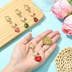 4種類のスタイルの合金エナメルキーホルダー4個  合金製カニカン付き  ハートとてんとう虫  ゴールドカラー  混合図形  64~72mm  1個/スタイル&nbsp;KEYC-CJ00011