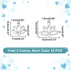 20個 2スタイル 304 & 201 ステンレススチールチャーム  蓮のチャーム  ステンレス鋼色  10.5~14x11~18.5x1mm  穴：1.2~1.6mm  10個/スタイル&nbsp;STAS-DR0001-05