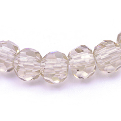 クリアガラスビーズ連売り  ファセット（32ファセット）ラウンド  淡い茶色  6mm  穴：1mm  約94~97個/連  53~54cm&nbsp;GLAA-R166-6mm-01F