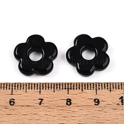 手作りランプワークビーズ  花  ブラック  15~16x16x3.5~4.5mm  穴：4.5~5mm&nbsp;LAMP-N024-39A