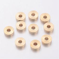 金色の真鍮ロンデルス​​ペーサービーズ  6x2mm  穴：2mm&nbsp;X-KK-EC859-1G