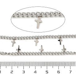304ステンレススチールカーブチェーン  溶接されていない  スプールで  クロスチャーム付き  ステンレス鋼色  9.5x4x1.5mm&nbsp;CHS-K017-08A-P