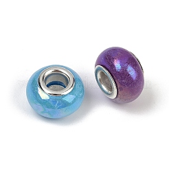 不透明樹脂ヨーロッパビーズ  大穴ビーズ  銀色メッキの真鍮芯のロンデル  ミックスカラー  13.5x8.5mm  穴：4.5mm&nbsp;RESI-C059-01B