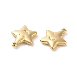 304ステンレスペンダント  笑顔のチャームが付いた星  14KGP本金メッキ  16.5x14.5x3.4mm  穴：1.4mm&nbsp;STAS-L022-364G