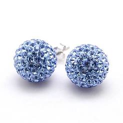 スターリングシルバーオーストリアクリスタルラインストーンイヤースタッド925個  耳ナッツ  ラウンド  206 _sapphire  12mm  ピン：0.8mm&nbsp;SWARJ-D470-206