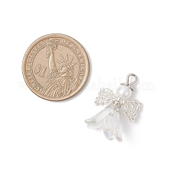 ガラスシードビーズの天使ペンダント  鉄ループとアクリル付き  ホワイト  26x19x16mm  穴：2.5x2mm&nbsp;PALLOY-MZ00996-01