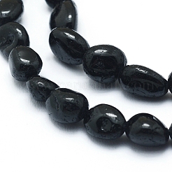 天然石ブラックトルマリンビーズ連売り  タンブルストーン  ナゲット  5~12x6~7mm  穴：0.8mm  約46~57個/連  15.16インチ（38.5cm）&nbsp;G-L550A-03