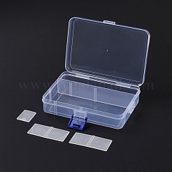 プラスチックビーズ収納ケース  調整可能な仕切りボックス  取り外し可能な5コンパートメント  長方形  ゴーストホワイト  14x9.5x3.2cm&nbsp;KY-E011-01