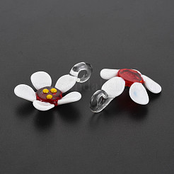 手作りランプワークペンダント  花  ホワイト  41~42.5x31.5~32.5x14~15.5mm  穴：5mm&nbsp;LAMP-T007-023