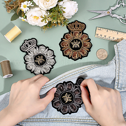 3個3色のコンピューター刺繡布アイロンオン/パッチ縫い  マスクと衣装のアクセサリー  クラウンアップリケ  合金の蜂と  ミックスカラー  100x80x3.5mm  1pc /カラー&nbsp;PATC-ME0001-24