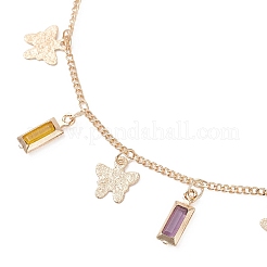 女性用真鍮＆ガラスチャームブレスレット  長方形の蝶  ライトゴールド  カラフル  7.28インチ（18.5cm）&nbsp;BJEW-JB13120