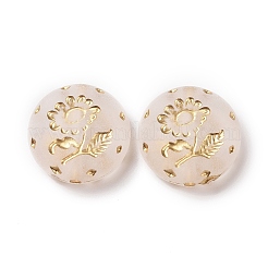 メッキアクリルビーズ  ゴールドライン入り  艶消し  花付きフラットラウンド  モカシン  18x5mm  穴：1.8mm  約399個/500g&nbsp;OACR-C013-39