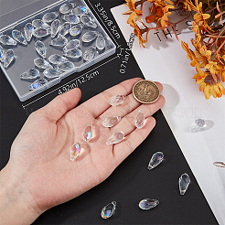 40個の透明なガラスビーズ  多面カット  トップ掘削  ティアドロップ  クリアAB  20x9.5~10mm  穴：1.2mm&nbsp;GLAA-BBC0001-07B-02